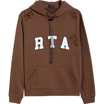 Rta Markus Collegiate Frayed Hoodie In Brown