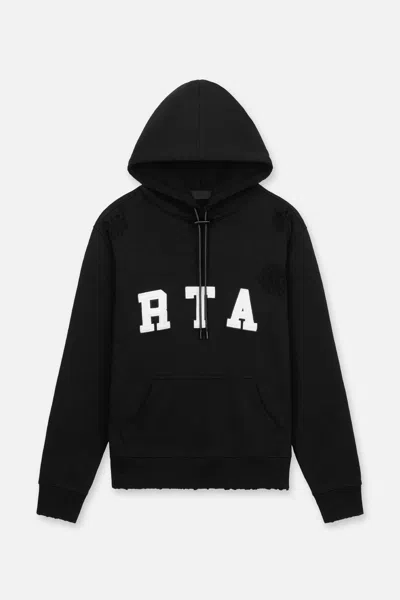 Rta Markus Distressed Logo Applique Hoodie In Black