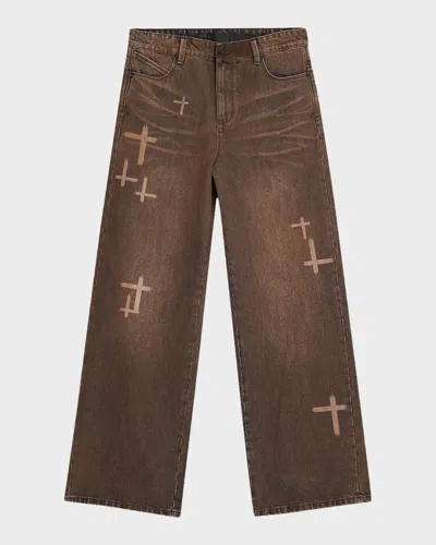 Rta Men & Apos;s Cross Graphic Wide-leg Jeans In Brown
