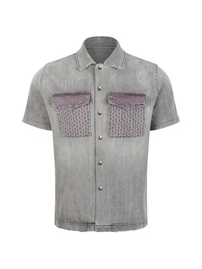 Rta Men's Bruno Embroidered Denim Shirt In Distrssed Charcoal