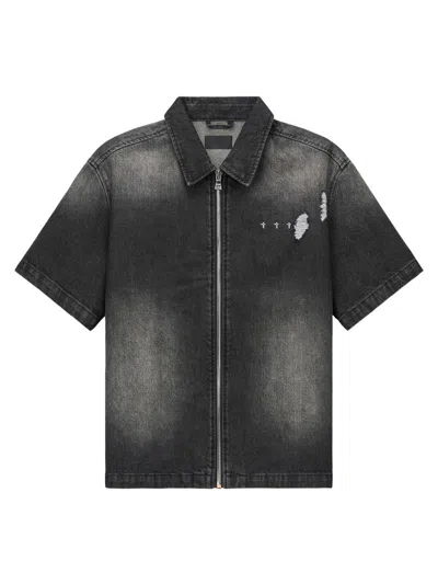 Rta Men's Chaparral Denim Zip-front Shirt In Black