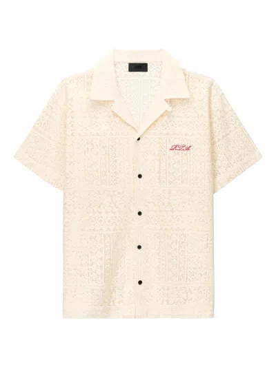 Rta Nathan Oversized Open Weave Button-up Camp Shirt In White