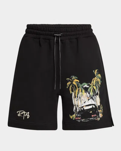 Rta Men's Clyde Cotton Shorts In Blk Car Rebel
