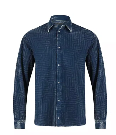 Rta Men's Corduroy Shirt In Blue Distressed Maze