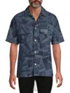 Rta Men's Cotton Denim-print Short-sleeve Shirt In Indigo Photo