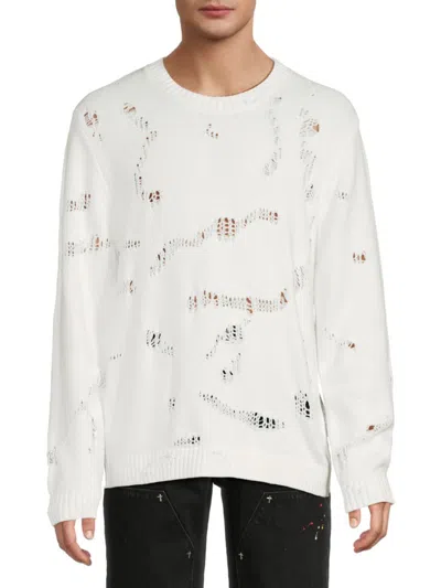Rta Men's Distressed Sweater In White