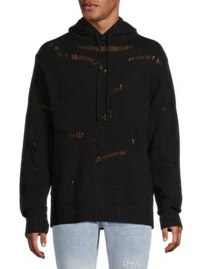 Rta Men's Drop-shoulder Eyelet Hoodie In Black