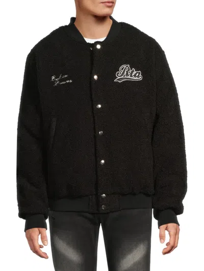 Rta Men's Faux Shearling Snap-front Varsity Jacket In Black