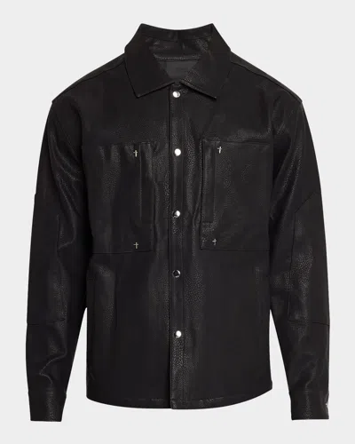 Rta Men's Fisher Faux-leather Button-down Shirt In Black