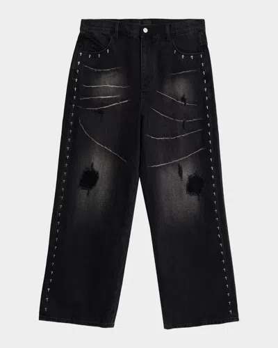 Rta Men's Franco Lost Frequencies Distressed Wide-leg Jeans In Black