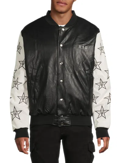 Rta Men's Mixed Media Biker Jacket In Black White