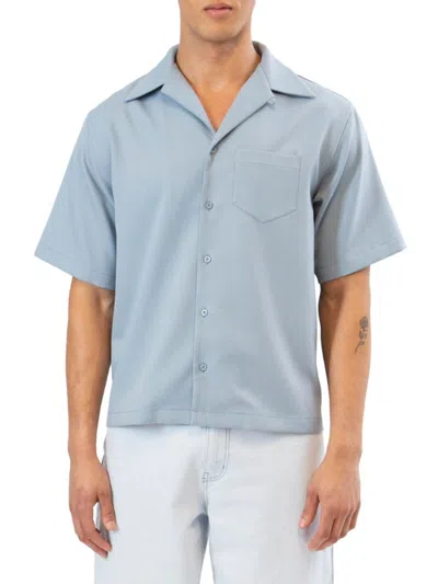 Rta Men's Oversized Button Front Shirt In Dusty Blue