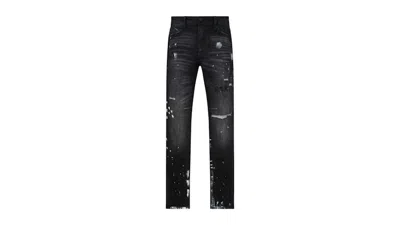 Pre-owned Rta Men's  Clayton Distressed Charcoal Paint Jean In Black
