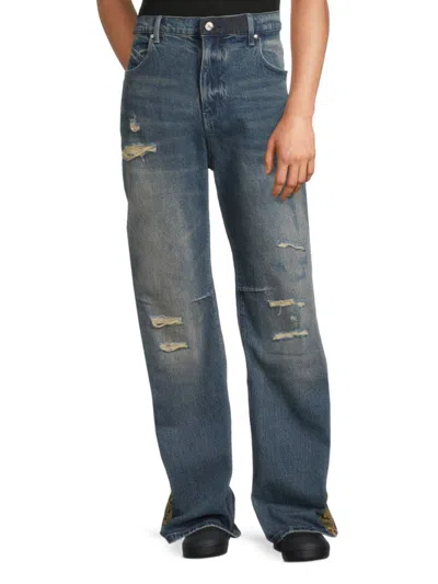 Rta Men's Snakeskin Printed Distressed Jeans In Blue