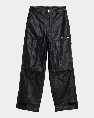 Rta Wylie Baggy Faux Leather Cargo Pants In Black