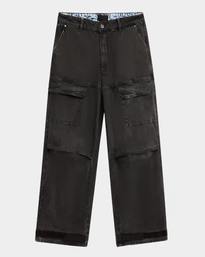 Rta Men's Wylie Wide-leg Cargo Jeans In Grey Coated Bl