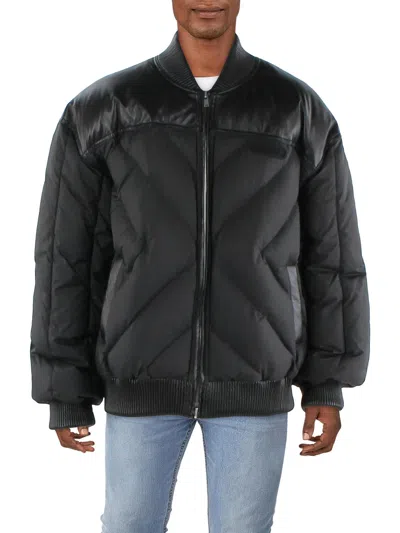 Rta Mens Leather Warm Puffer Jacket In Black