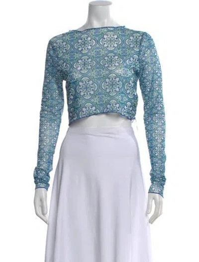 Pre-owned Rta Mesh Patterned Crop Top W/ Tags In Blue
