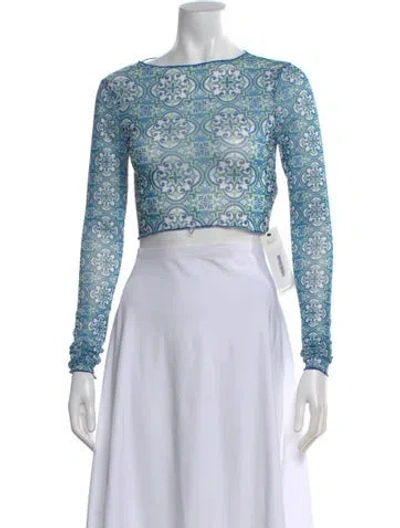 Pre-owned Rta Mesh Patterned Crop Top W/ Tags In Blue