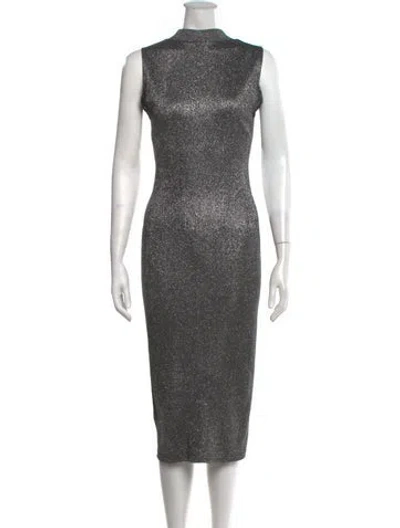 Pre-owned Rta Mock Neck Midi Length Dress In Silver