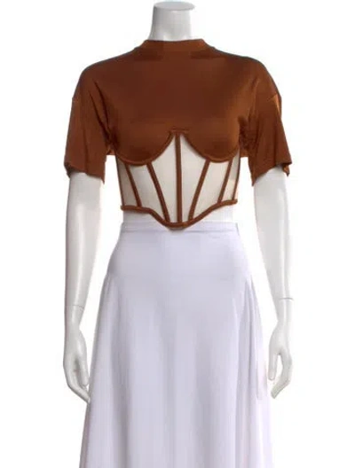 Pre-owned Rta Mock Neck Short Sleeve Crop Top W/ Tags In Brown