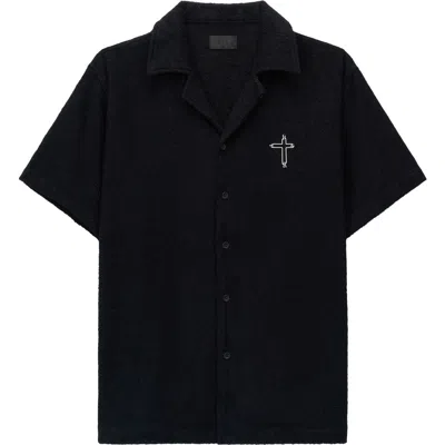 Rta Nathan Oversize Terry Cloth Camp Shirt In Black