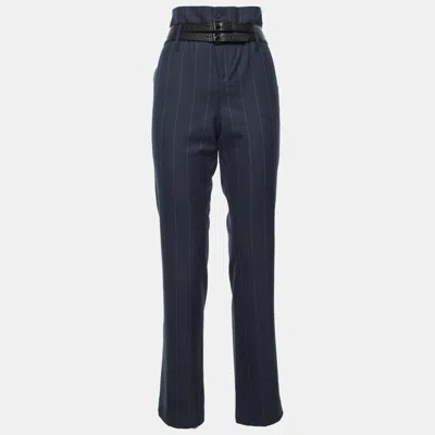 Pre-owned Rta Navy Blue Pin Striped Gabardine Belt Details Trousers M