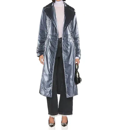 Rta Nylon Trench Coat In Slate Blue In Multi