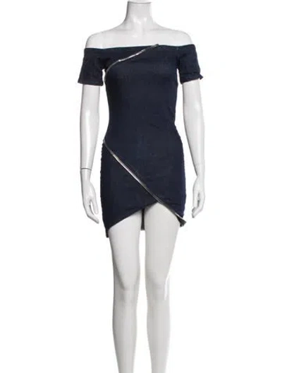 Pre-owned Rta Off-the-shoulder Mini Dress In Blue