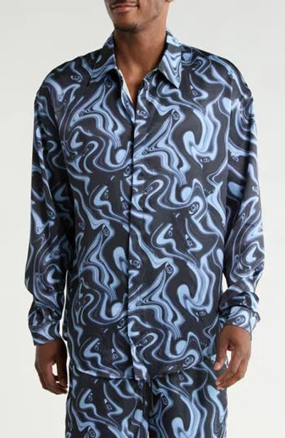 Rta Omar Long Sleeve Button-up Shirt In Blue