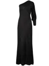 Rta One-shoulder Long Silk Dress In Black