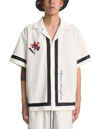 Rta Oversized Floral Graphic Bold Stripe Shirt In White