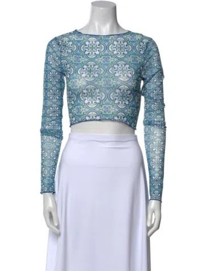 Pre-owned Rta Paisley Print Bateau Neckline Crop Top In Blue