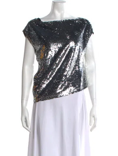 Pre-owned Rta Patterned Bateau Neckline Top In Silver