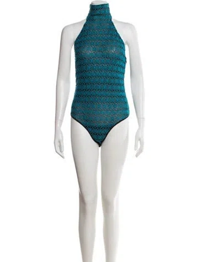 Pre-owned Rta Patterned Halterneck Bodysuit W/ Tags In Blue
