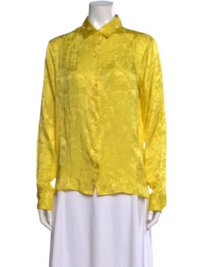 Pre-owned Rta Patterned Long Sleeve Button-up Top In Yellow