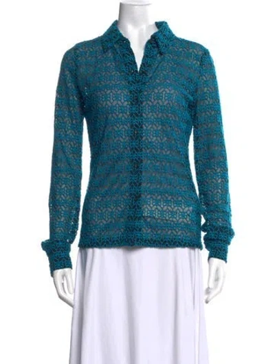 Pre-owned Rta Patterned Long Sleeve Top In Blue