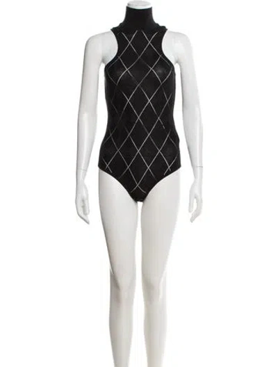 Pre-owned Rta Patterned Mock Neck Bodysuit W/ Tags In Black