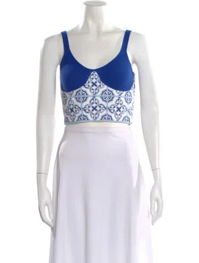 Pre-owned Rta Patterned Scoop Neck Crop Top W/ Tags In Blue