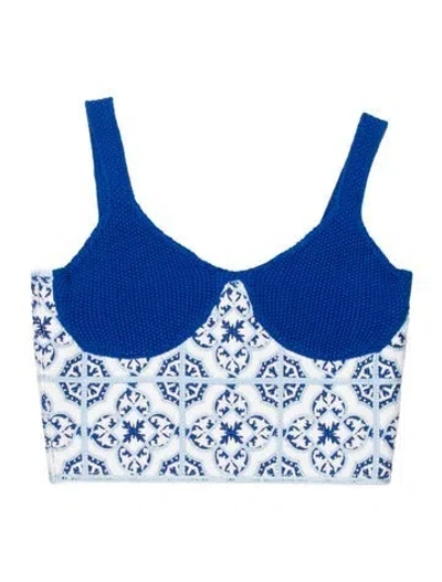 Pre-owned Rta Patterned Square Neckline Crop Top W/ Tags In Blue