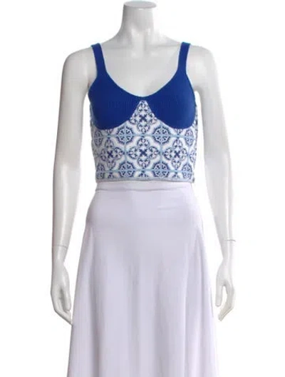 Pre-owned Rta Patterned V-neck Crop Top In Blue