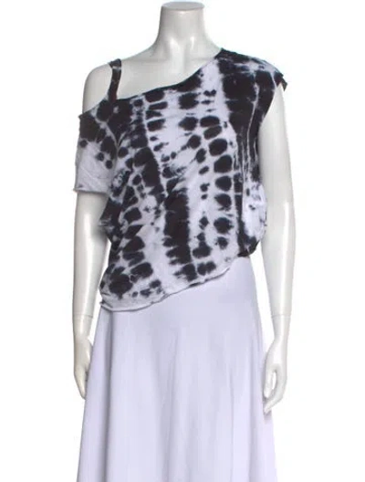 Pre-owned Rta Printed Asymmetrical Crop Top In White