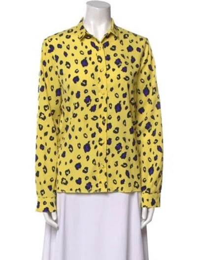 Pre-owned Rta Printed Long Sleeve Button-up Top In Yellow
