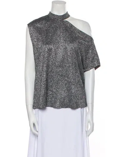 Pre-owned Rta Printed Mock Neck Blouse In Silver