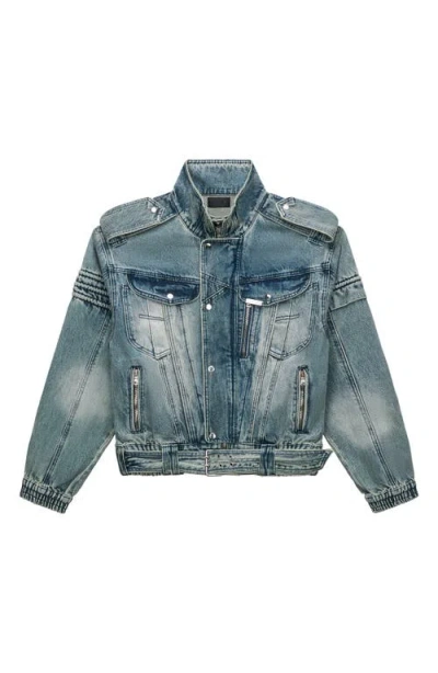 Rta Rui Crop Denim Moto Jacket In Green