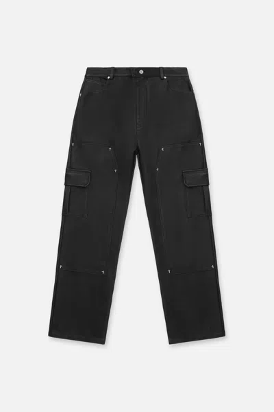 Rta Ryan Faux Leather Wide Leg Carpenter Pant In Black