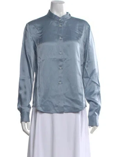 Pre-owned Rta Satin Long Sleeve Blouse W/ Tags In Blue