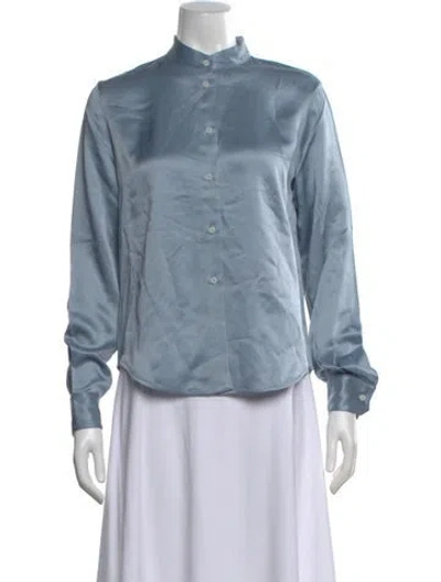 Pre-owned Rta Satin Long Sleeve Blouse W/ Tags In Blue