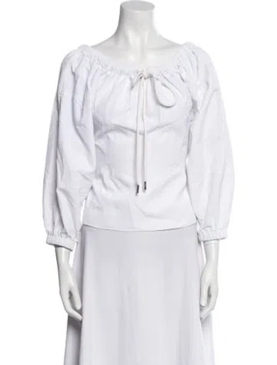 Pre-owned Rta Scoop Neck Three-quarter Sleeve Blouse In White