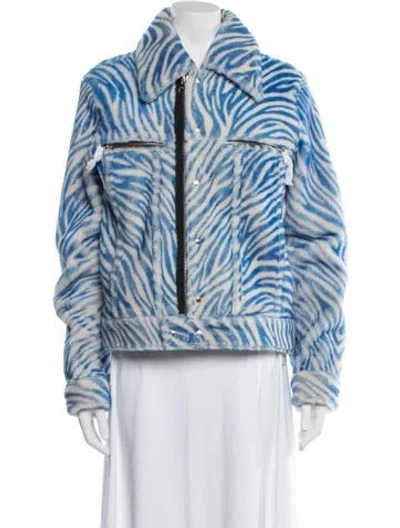 Pre-owned Rta Shearling Animal Print Fur Jacket W/ Tags In Blue